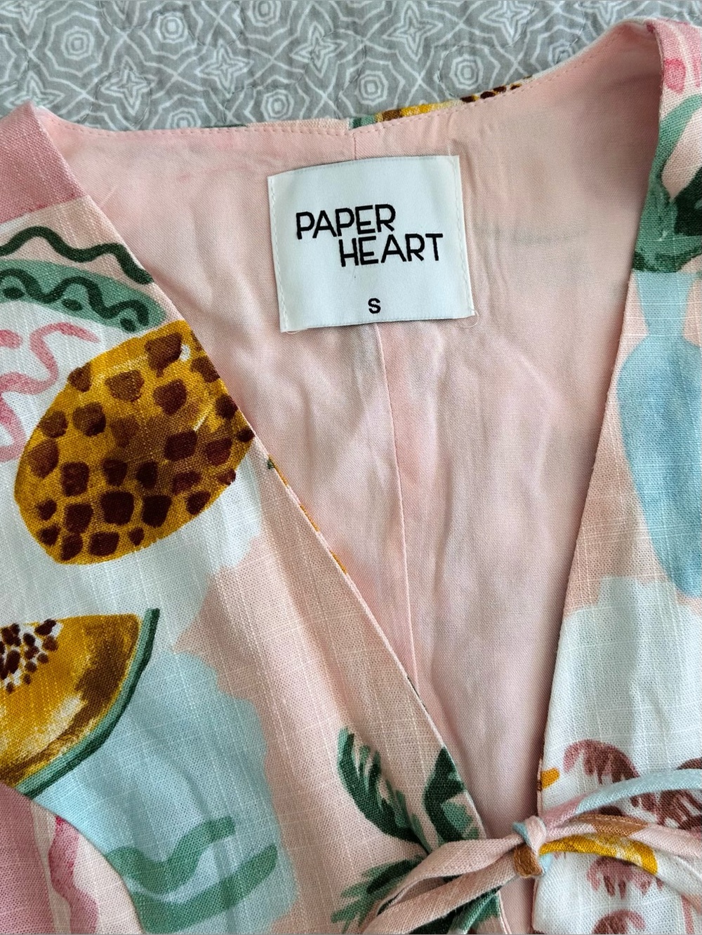 Paper Heart Pink Multi Fruit-Print Tie-Front Tank Top - Picture 5 of 10